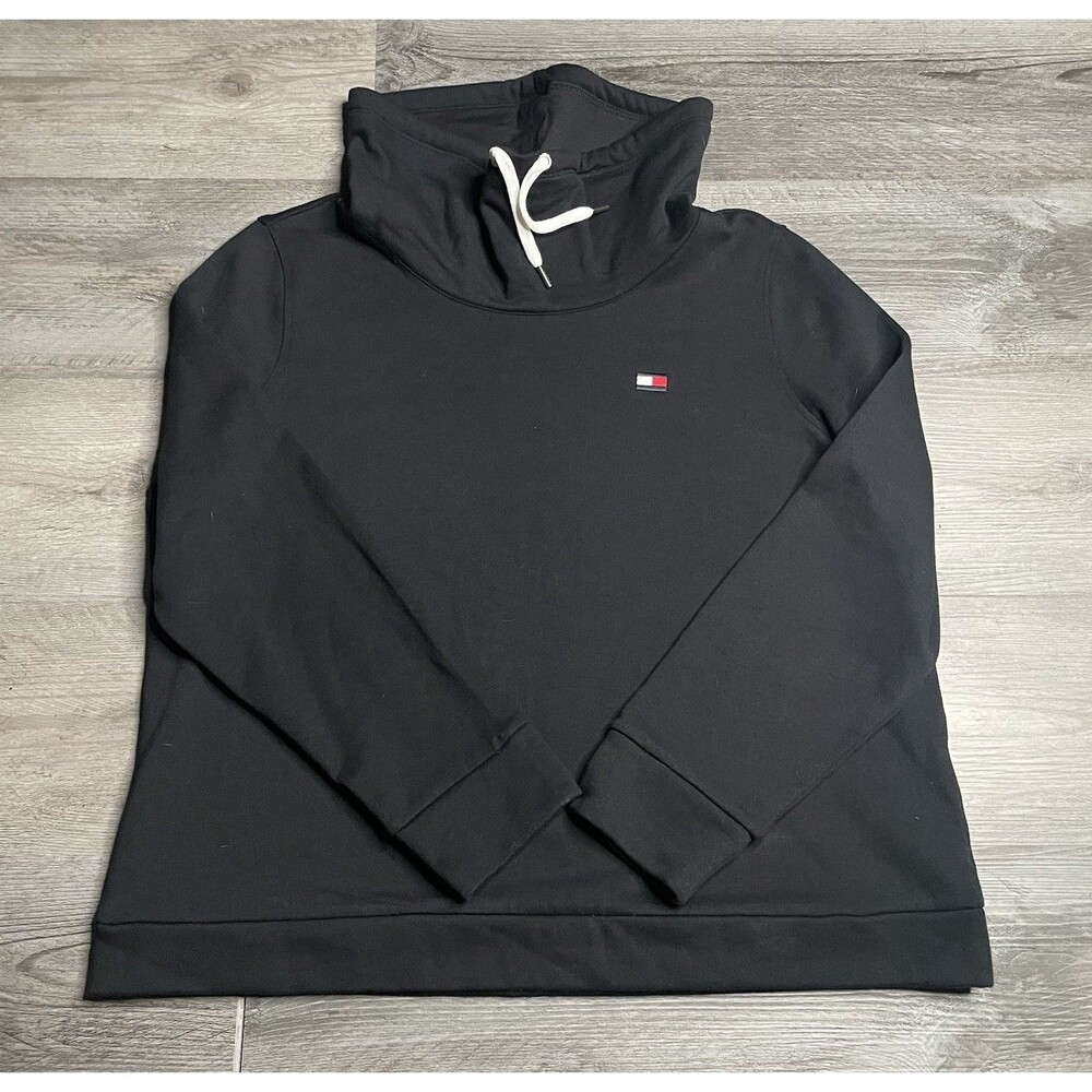 Tommy Hilfiger Sport Womens XL Funnel Cowl Neck Sweatshirt Black Fleece Pullover
